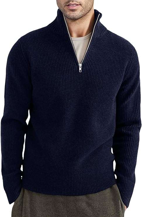 Pullover mit Viertelreißverschluss | Gestrickt | Rippstrick | Polopullover | Herrenpullover mit halbem Reißverschluss-Chaps Herrenmode