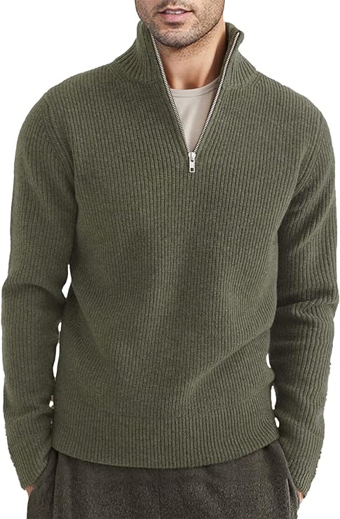 Pullover mit Viertelreißverschluss | Gestrickt | Rippstrick | Polopullover | Herrenpullover mit halbem Reißverschluss-Chaps Herrenmode