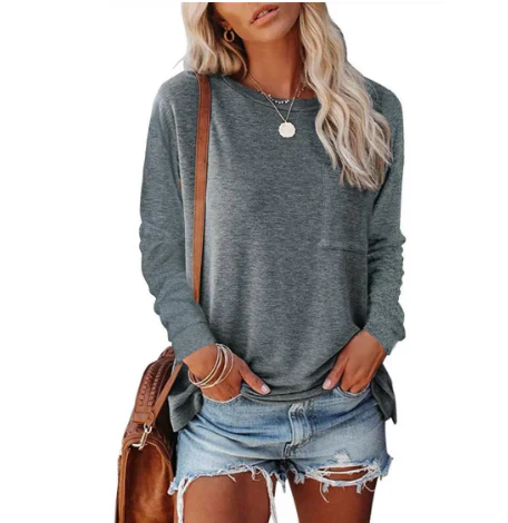 MEELANO Dame Sweatshirt - Afslappet Pasform med Rundhals og Blød Dunkelgrau