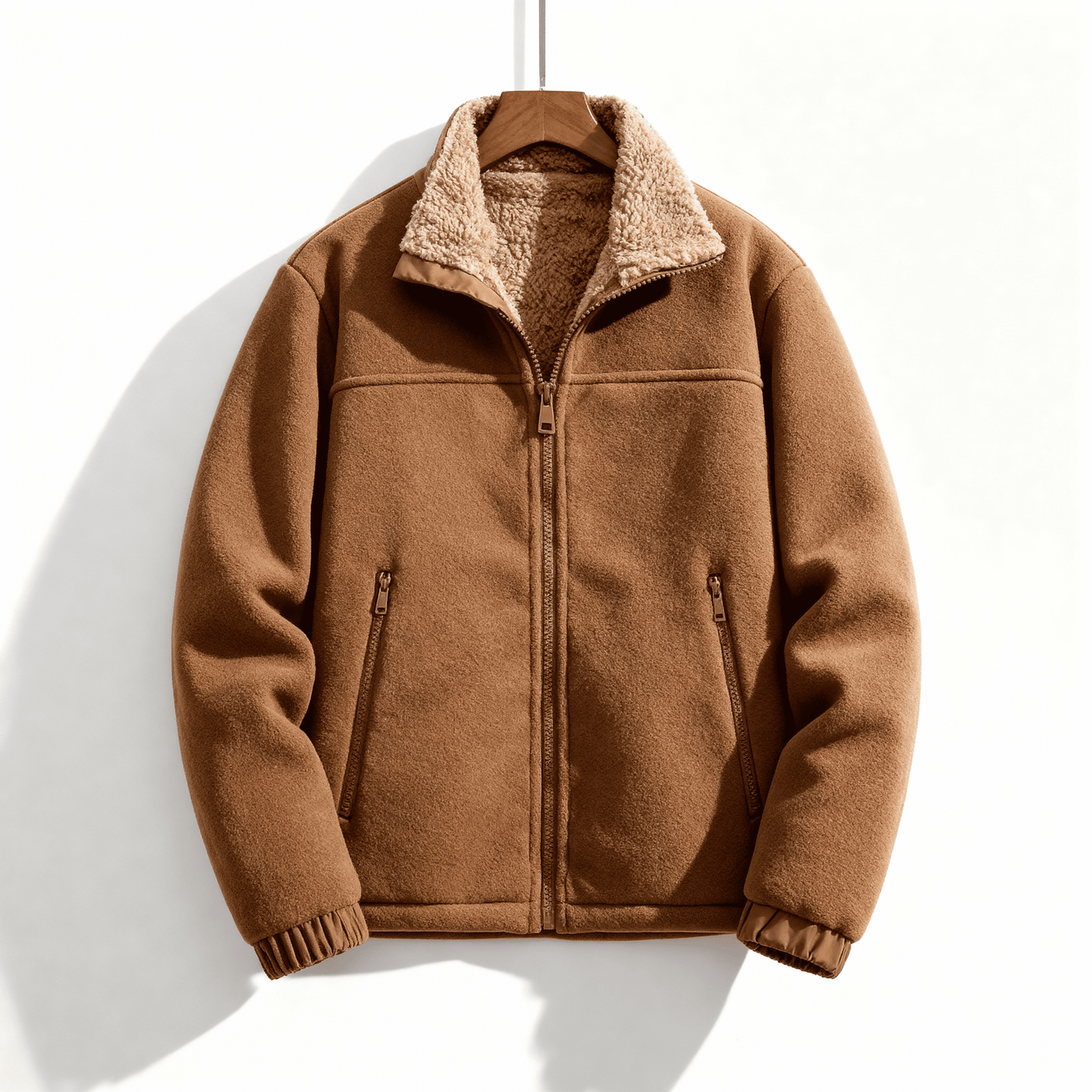 Veste doublée en polaire pour hommes – Veste épaisse à col montant avec fermeture éclair