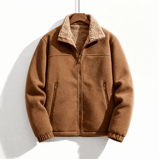 Veste doublée en polaire pour hommes – Veste épaisse à col montant avec fermeture éclair