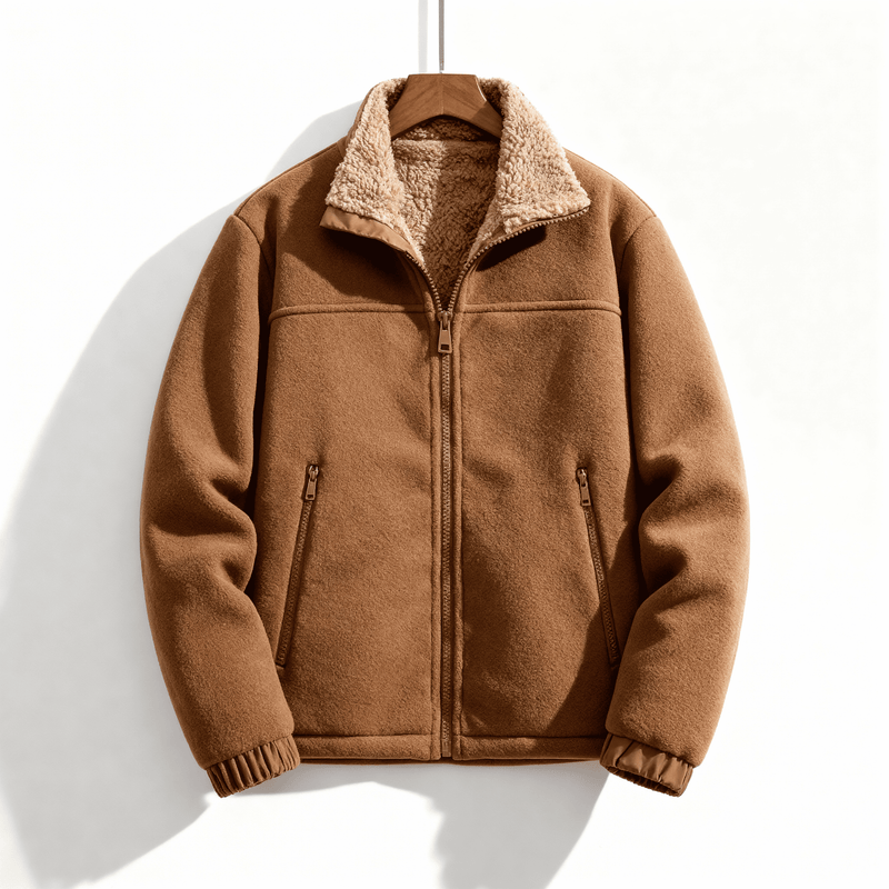 Veste doublée en polaire pour hommes – Veste épaisse à col montant avec fermeture éclair