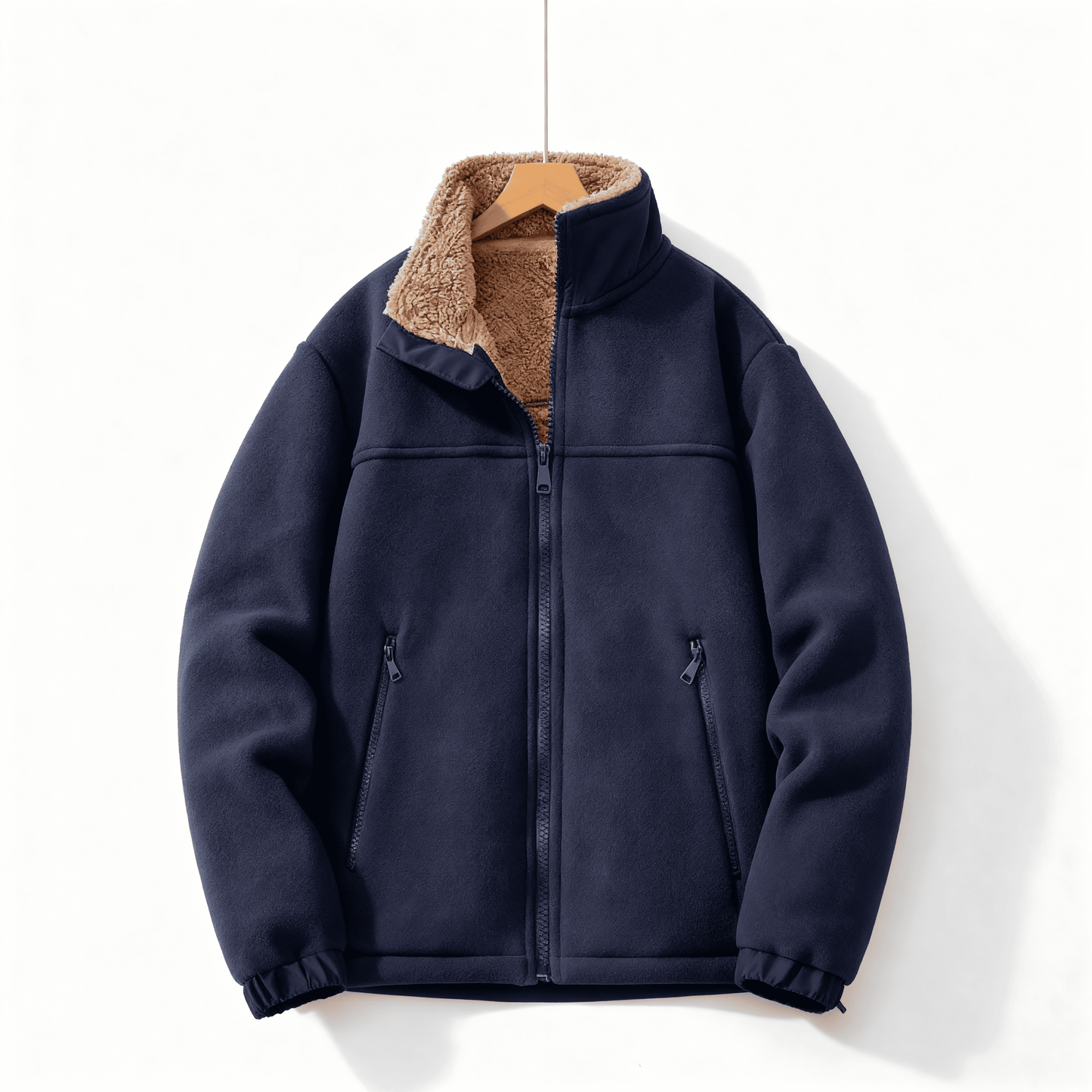 Veste doublée en polaire pour hommes – Veste épaisse à col montant avec fermeture éclair