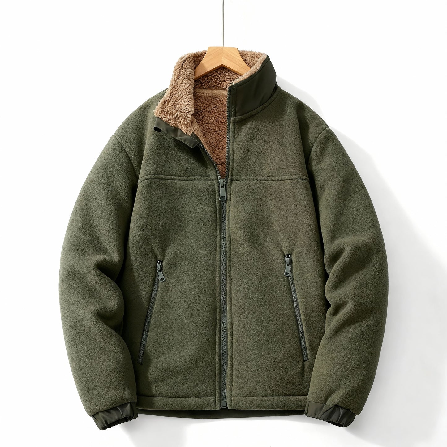 Veste doublée en polaire pour hommes – Veste épaisse à col montant avec fermeture éclair