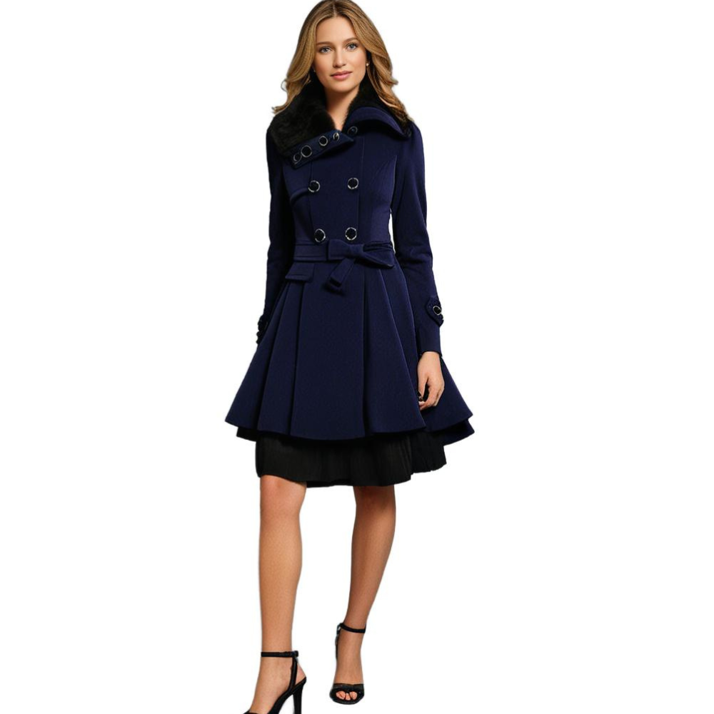 Avencea - Long and warm winter coat with fur collar for women