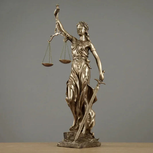 JustiGrace – Europæisk Justitsstatue med sværd, vægt og bogdesign