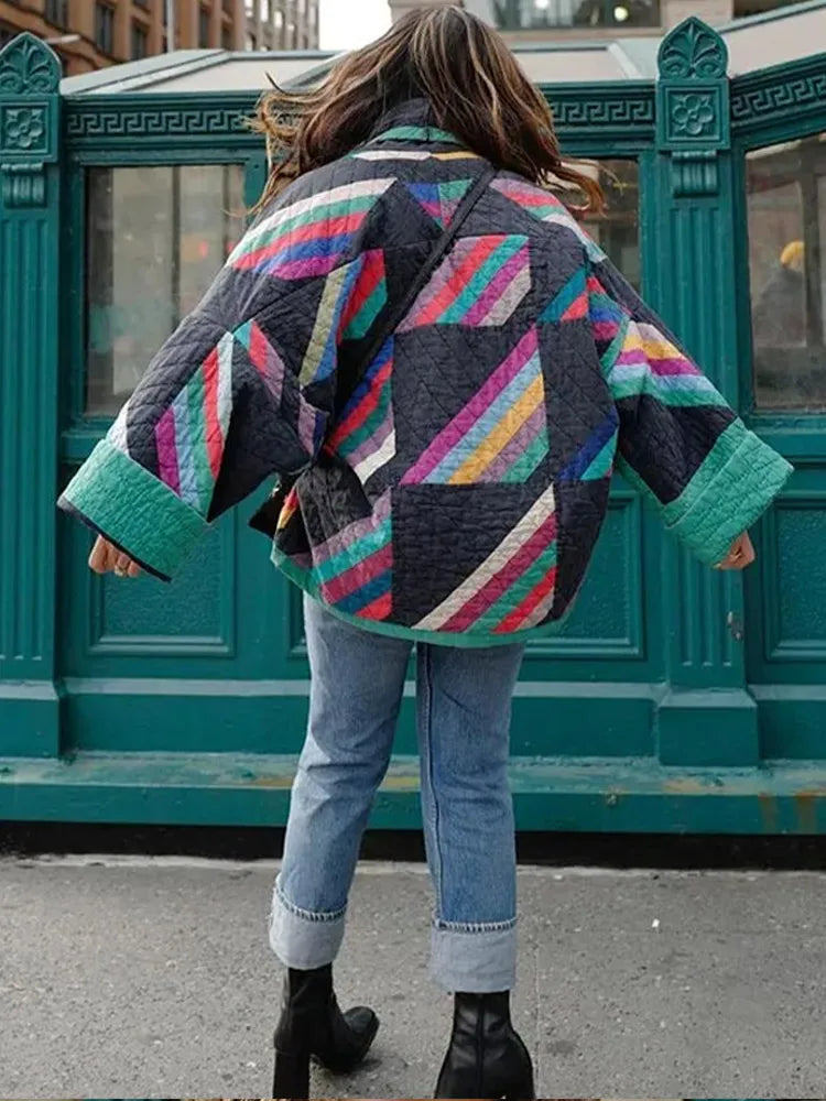 Eva - Gestreifte Steppjacke für Wärme und Stil