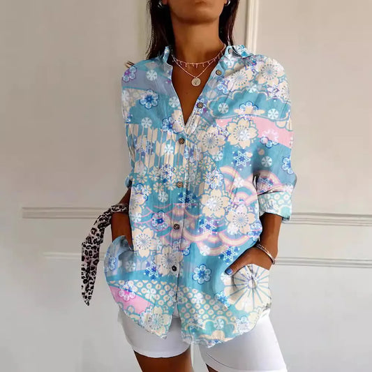 Gaëlle Blouse Femme – Blouse d’Été Légère avec Imprimé Fleuri & Décolleté en V Flatteur