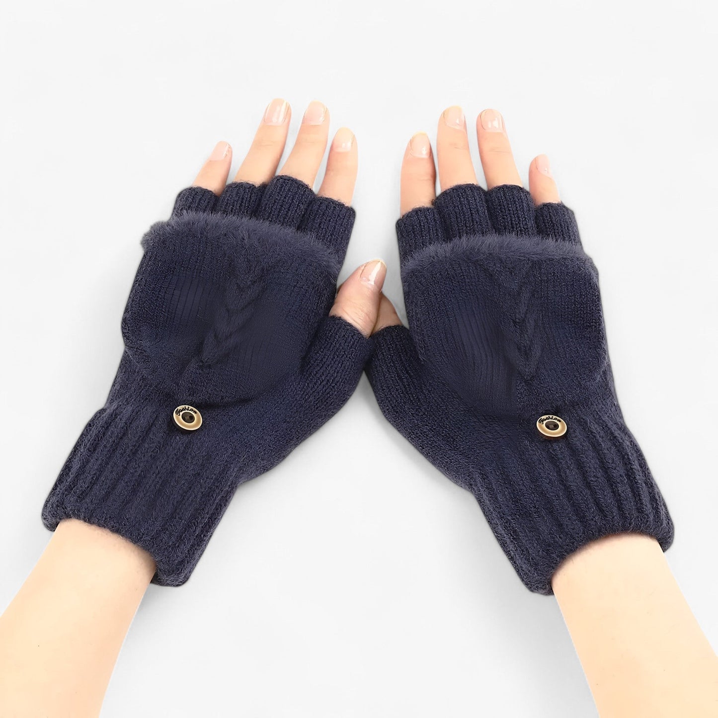 Harper | Dicka omvikta strikkede handsker til damer - til koldt vejr - Marinblå Én størrelse - winter - {{ product_tags }