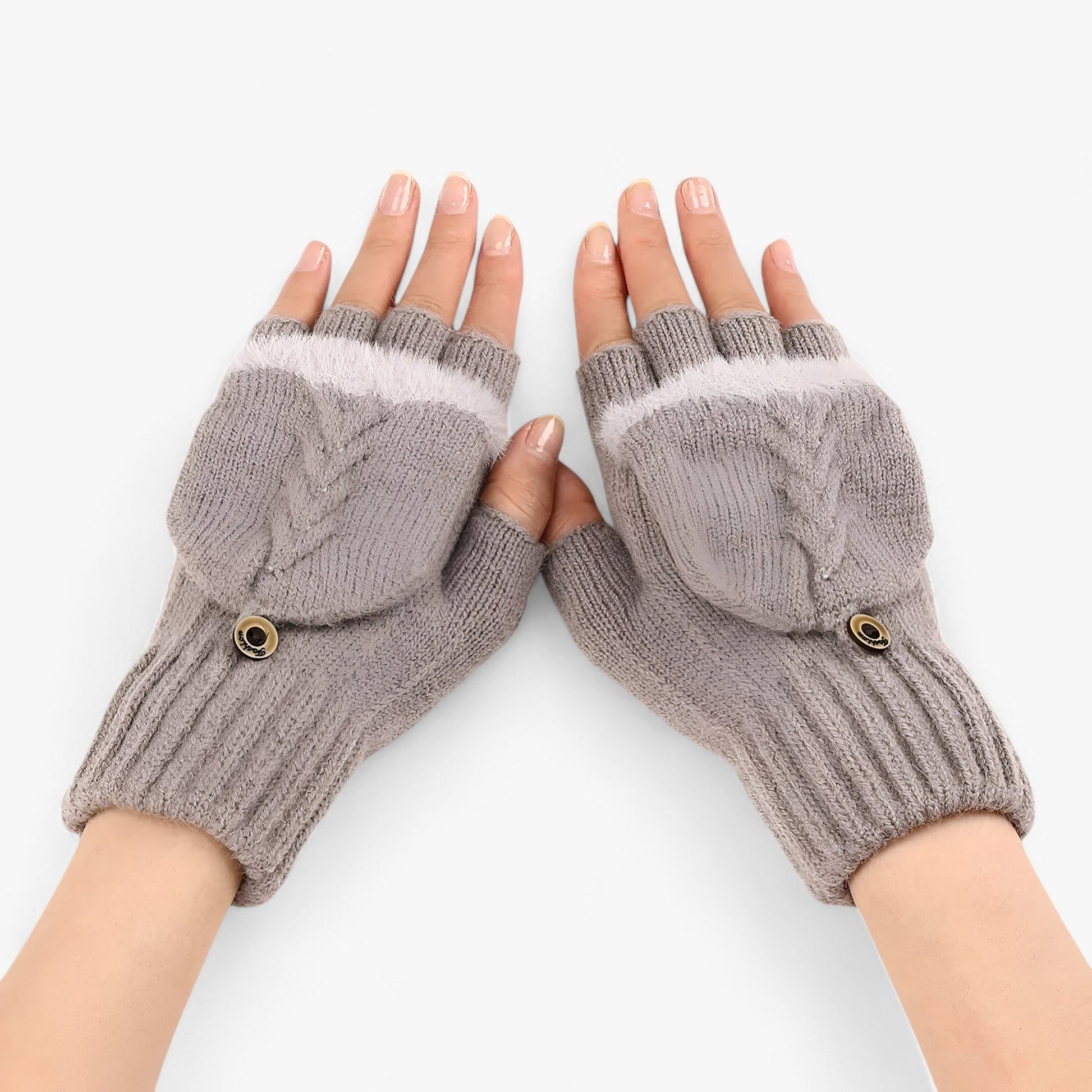 Harper | Dicka omvikta strikkede handsker til damer - til koldt vejr - Khaki Én størrelse - winter - {{ product_tags }