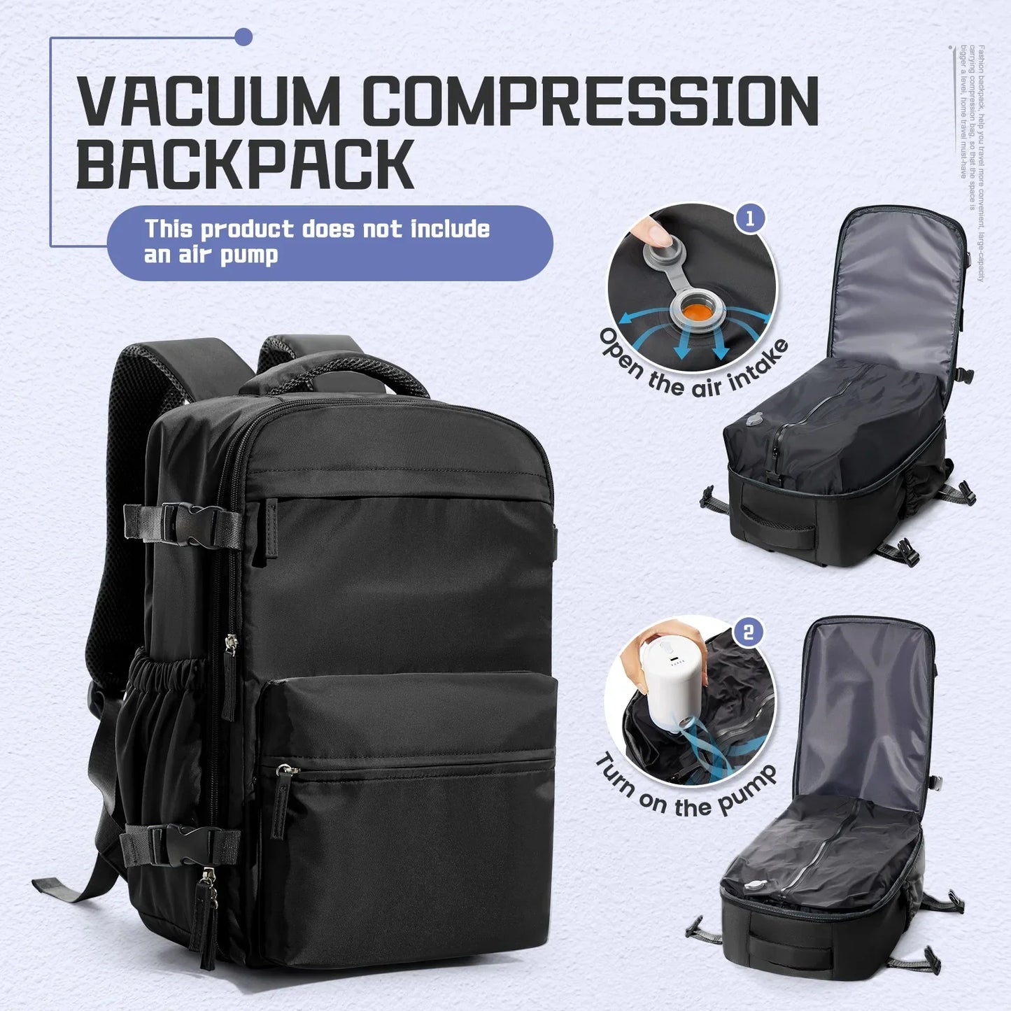 Handbagage rugzak met ingebouwde vacuumpomp