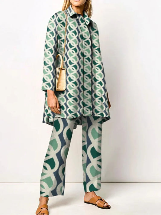 Ensemble deux pièces vintage élégant pour femme – Blouse et pantalon à la mode