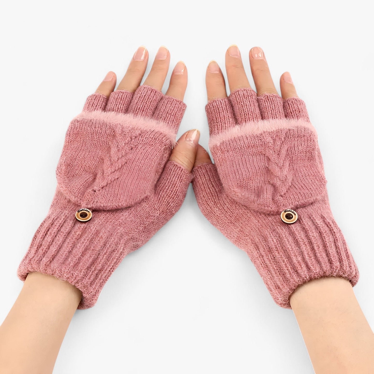 Harper | Dicka omvikta strikkede handsker til damer - til koldt vejr - Mørkerosa Én størrelse - winter - {{ product_tags }