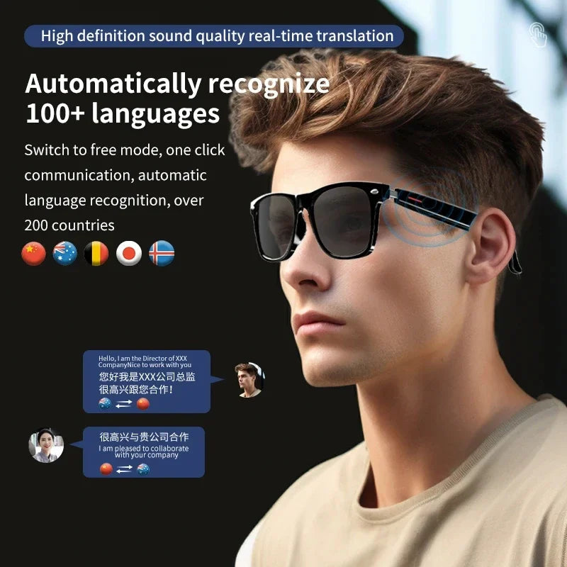 2025 New Smart Glasses Ai Translation 100+ Languages Real Time Bluetooth Music Sunglasses Men Women