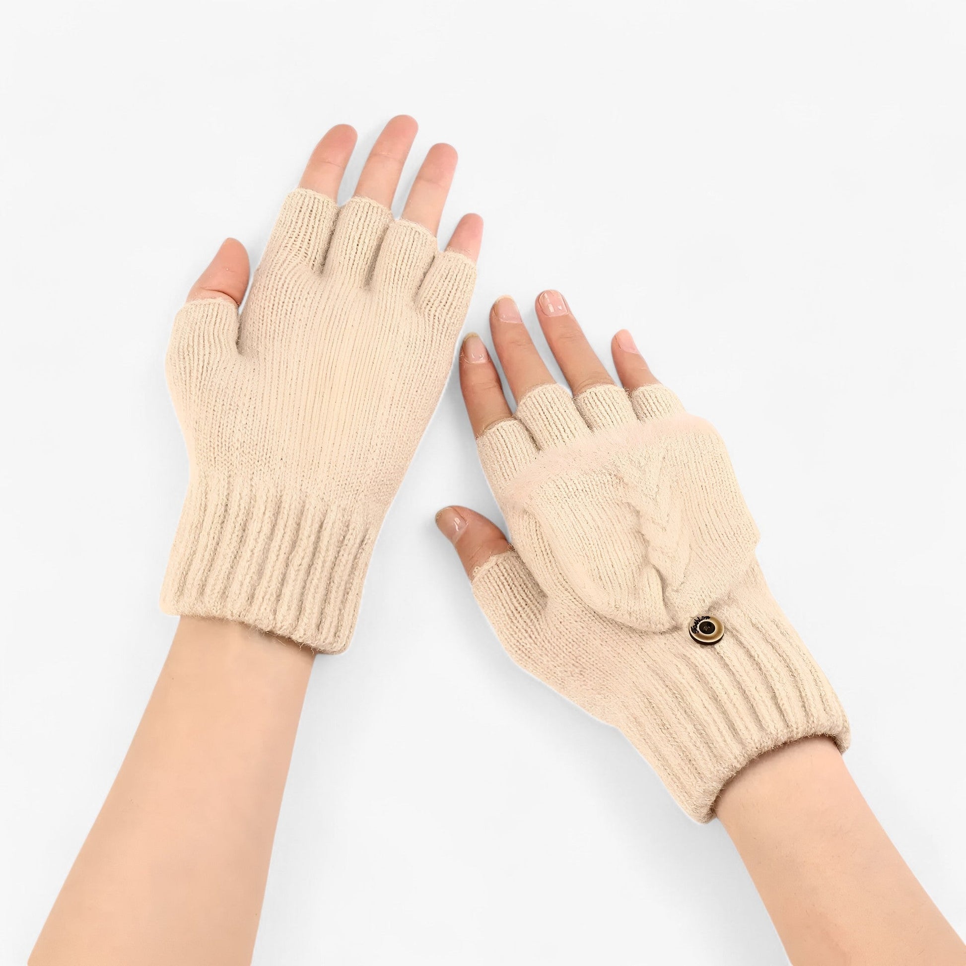 Harper | Dicka omvikta strikkede handsker til damer - til koldt vejr - Beige Én størrelse - winter - {{ product_tags }