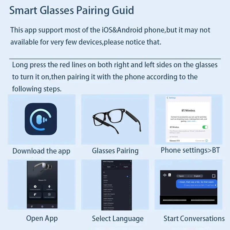 2025 New Smart Glasses Ai Translation 100+ Languages Real Time Bluetooth Music Sunglasses Men Women