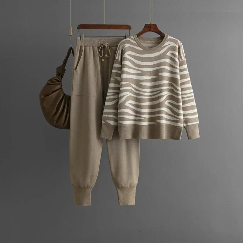 Delaney Ensemble Femme en Cachemire – Motif Zébré Chic, Doux & Confortable