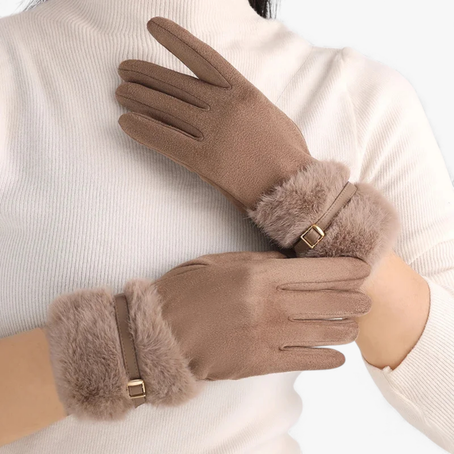 Winterhandschoenen : Warme Dames Handschoenen met Fleece Voering - Bruin in van Pantino