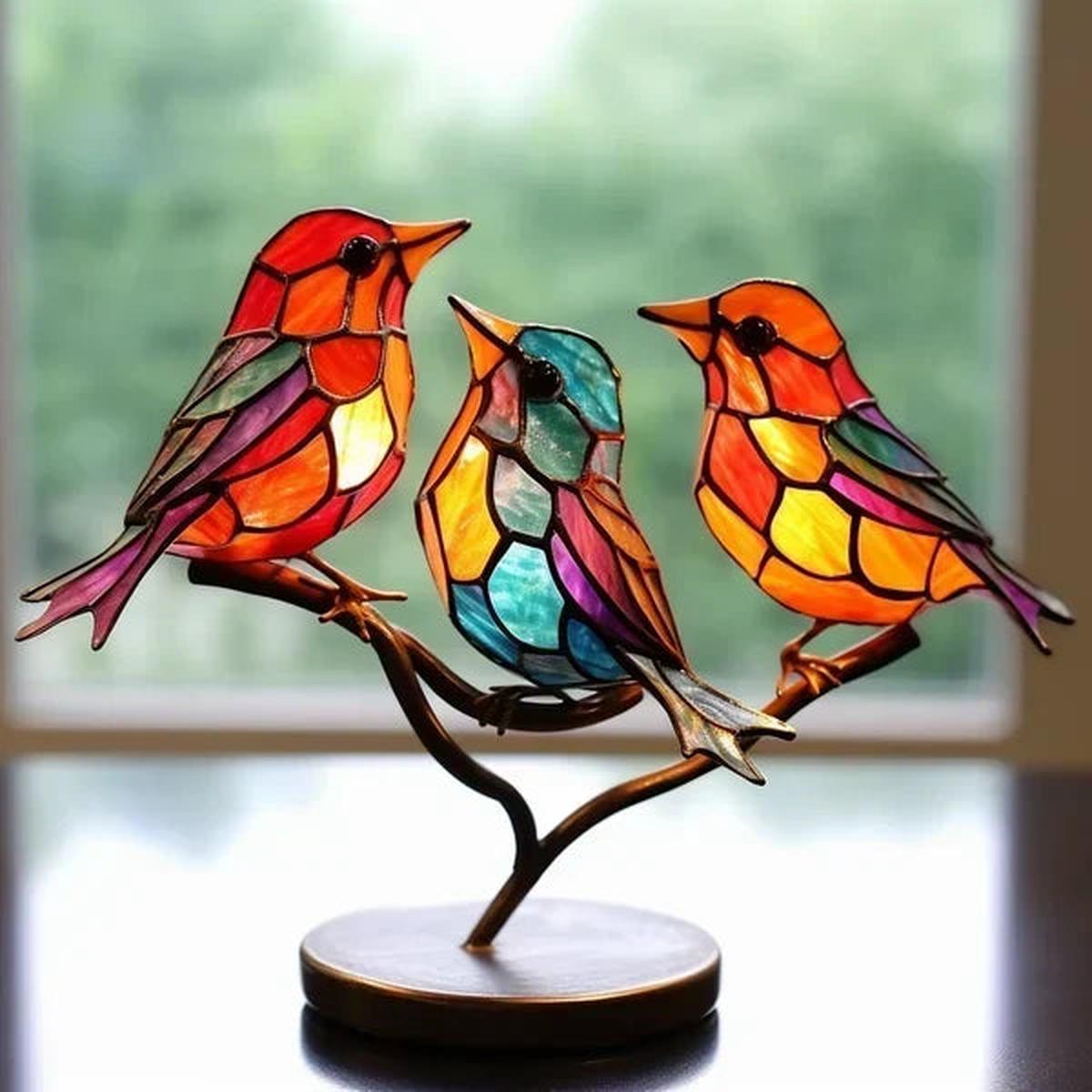 MEELANO Sæt med fugleskulpturer i farvet glas 3 fugle (type1)