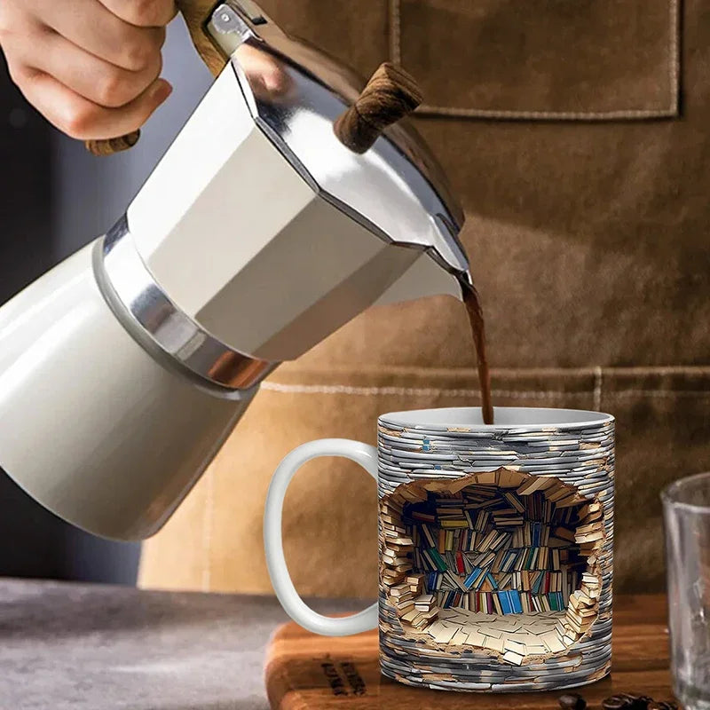 BookBrew – 3D-Bibliotheksdesign Tasse