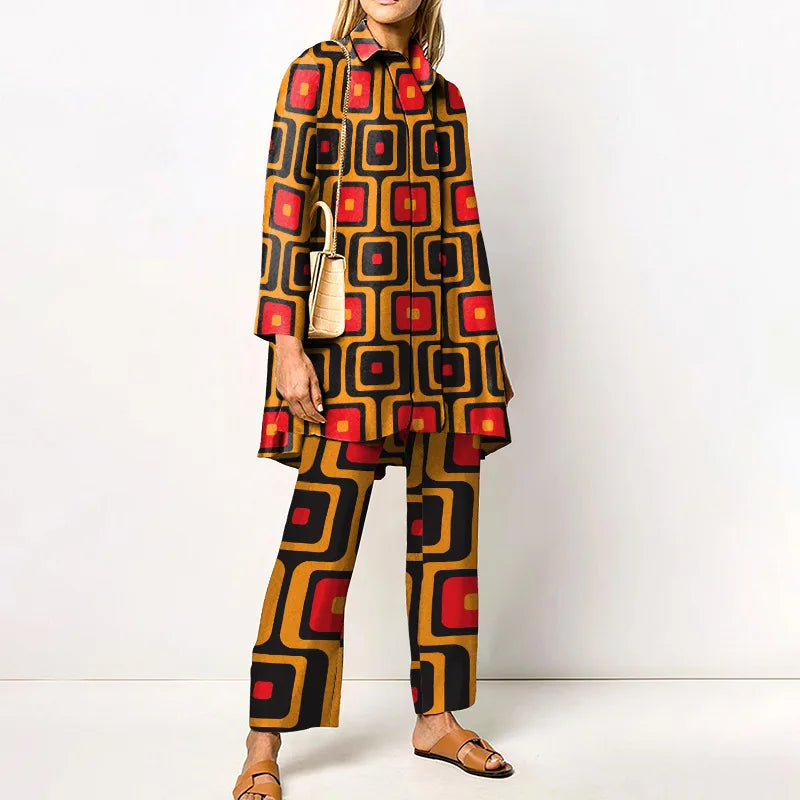 Ensemble deux pièces vintage élégant pour femme – Blouse et pantalon à la mode