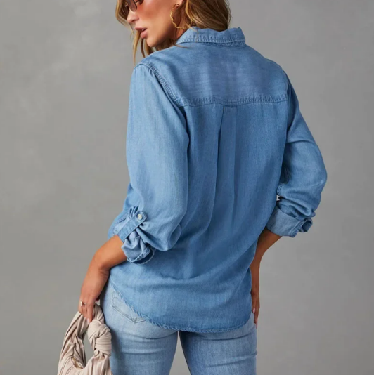 Chemise en jean élégante pour femme – Coupe décontractée à manches longues boutons