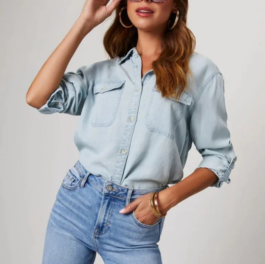 Chemise en jean élégante pour femme – Coupe décontractée à manches longues boutons