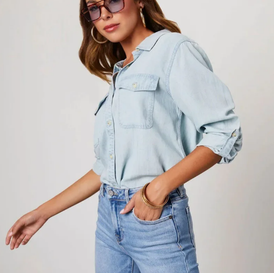 Chemise en jean élégante pour femme – Coupe décontractée à manches longues boutons