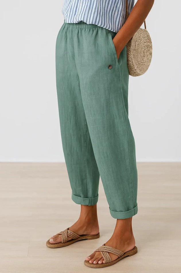 Elara - Natural Linen-Cotton Trousers