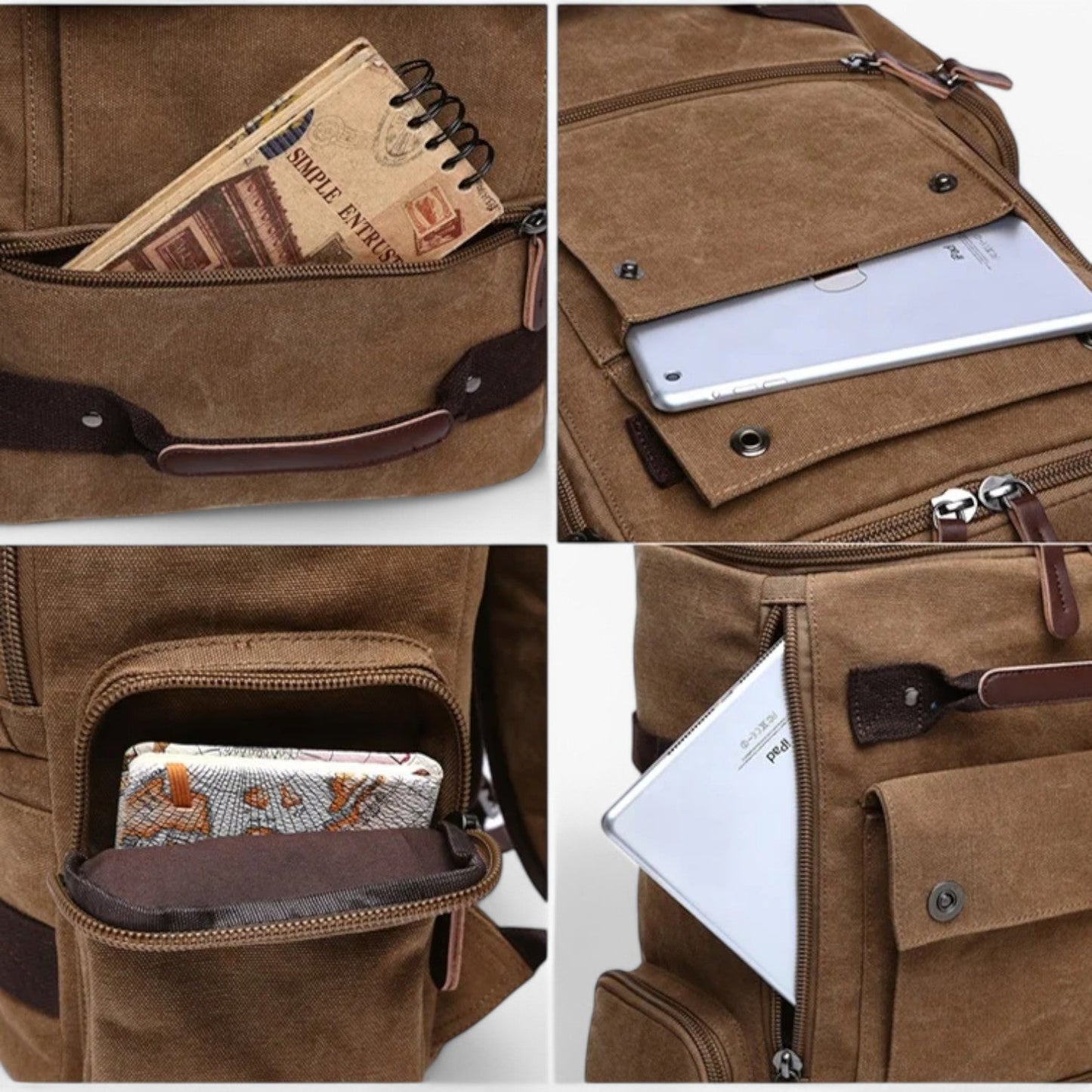 Geräumiger Vintage Canvas-Rucksack mit Laptopfach