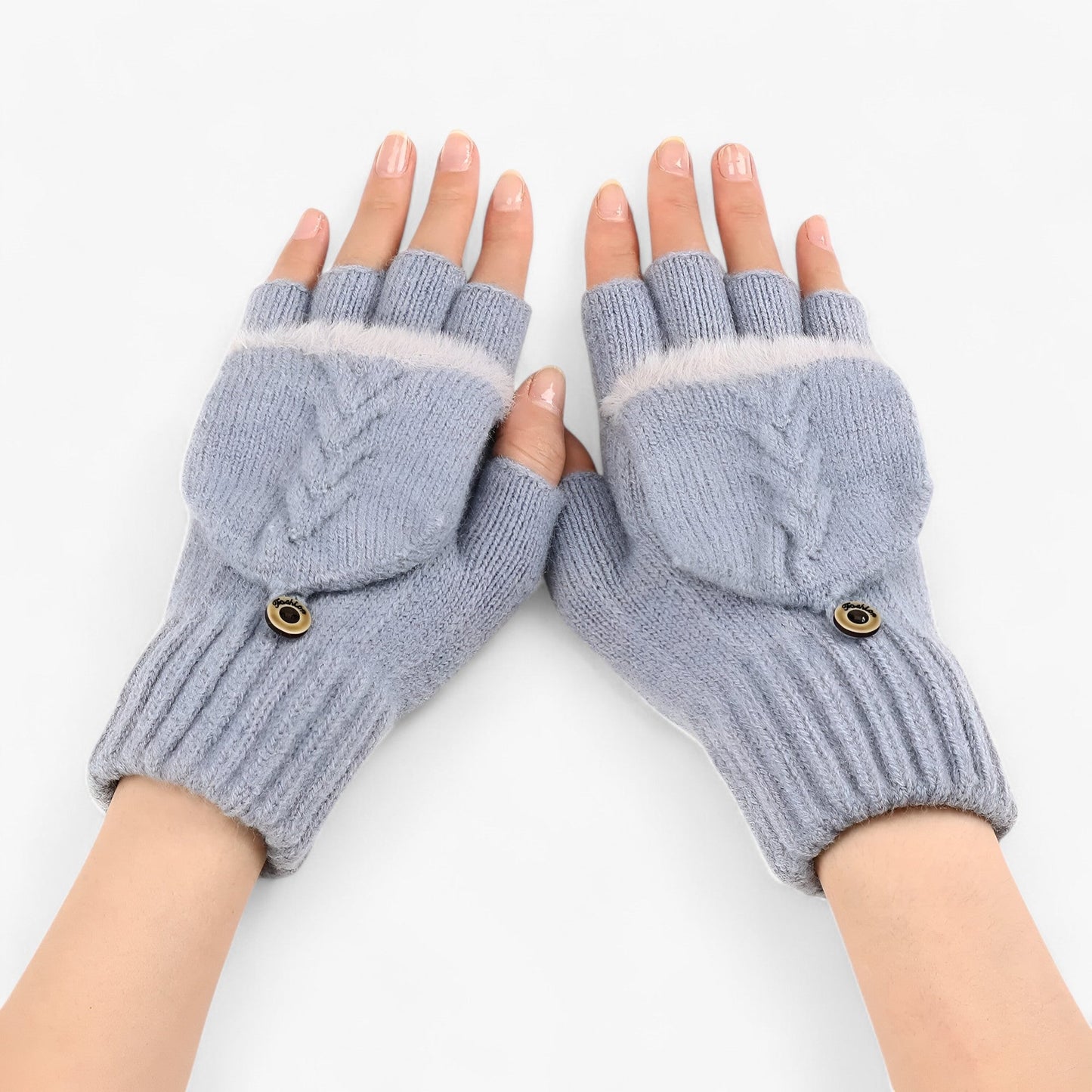Harper | Dicka omvikta strikkede handsker til damer - til koldt vejr - Lyseblå Én størrelse - winter - {{ product_tags }