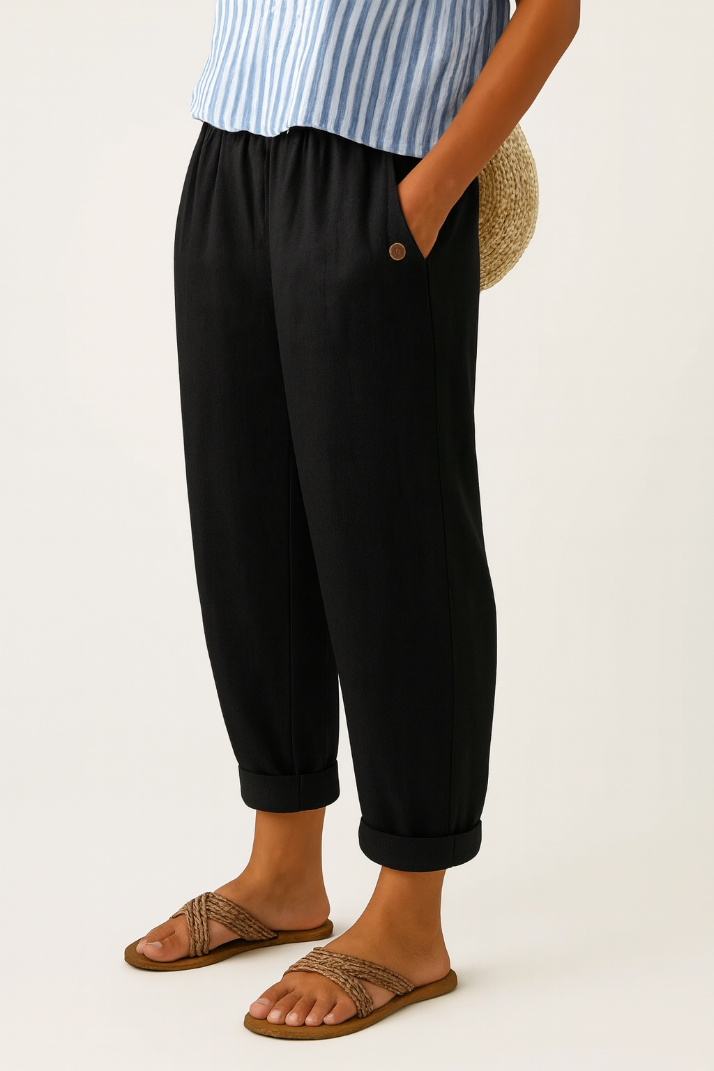 Elara - Natural Linen-Cotton Trousers