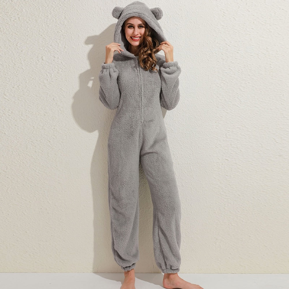 Strick-Strampler | Mit Kapuze | Mit Reißverschluss | Strampler für Erwachsene | Loungewear-Leyna Moda