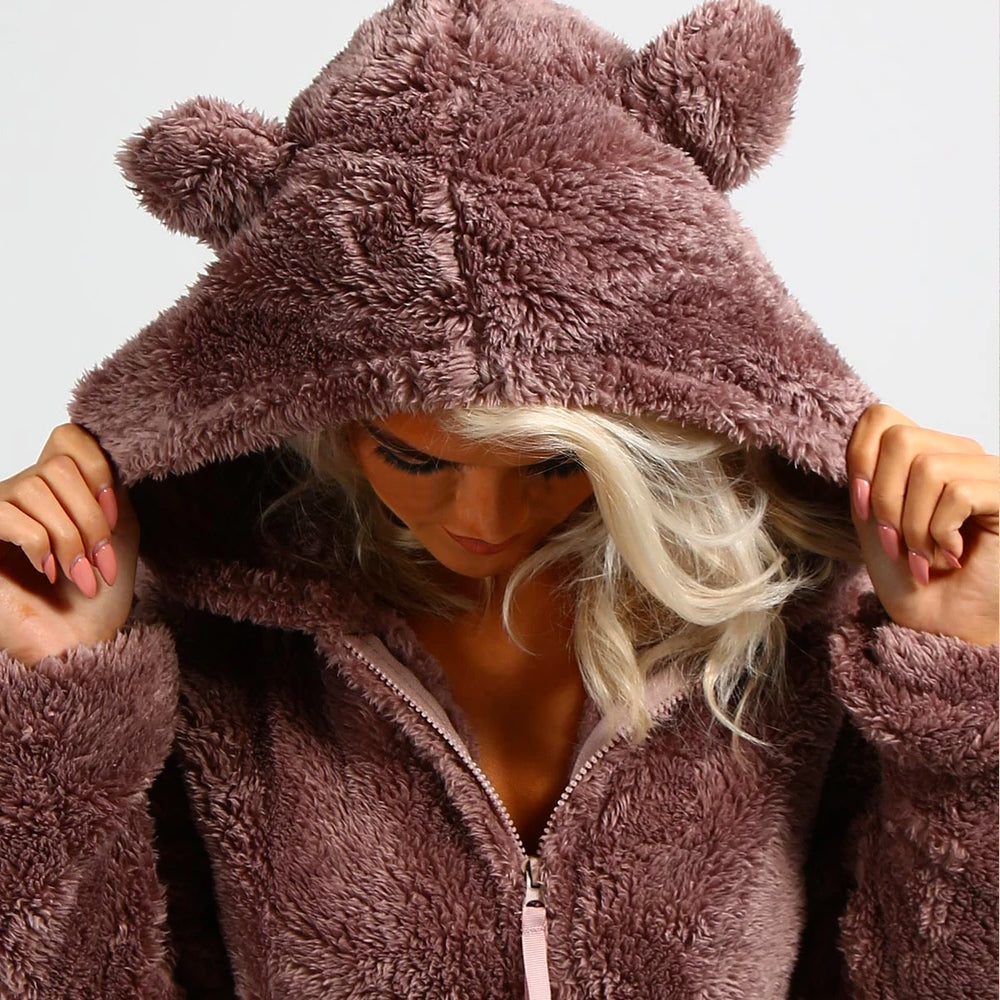Strick-Strampler | Mit Kapuze | Mit Reißverschluss | Strampler für Erwachsene | Loungewear-Leyna Moda