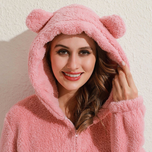 Strick-Strampler | Mit Kapuze | Mit Reißverschluss | Strampler für Erwachsene | Loungewear-Leyna Moda