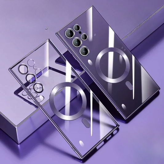 Stylowe etui magnetyczne do telefonu Samsung – ultracienkie i wytrzymałe, z funkcją ładowania bezprzewodowego – przezroczyste 0
