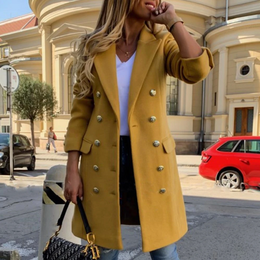 Dubbelrijige Midilange Trenchcoat met Wollook voor Dames