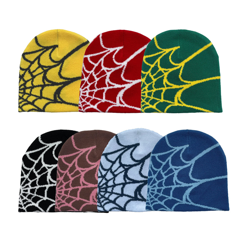 Unisex gebreide muts met spinnenwebprint, warme outdoor pullover muts met persoonlijkheid 0