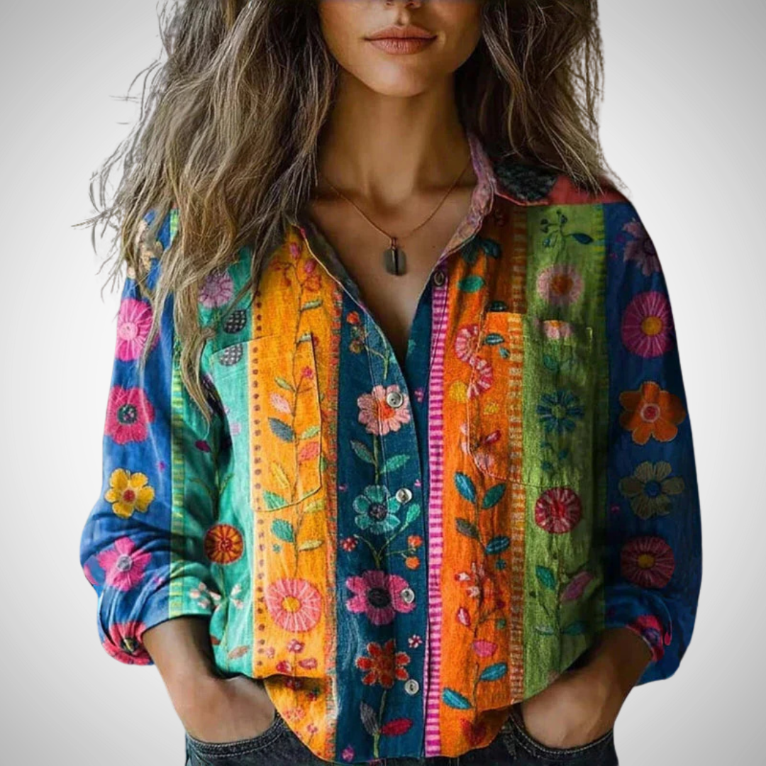 Printed Vintage Blouse for Women Long Sleeves
