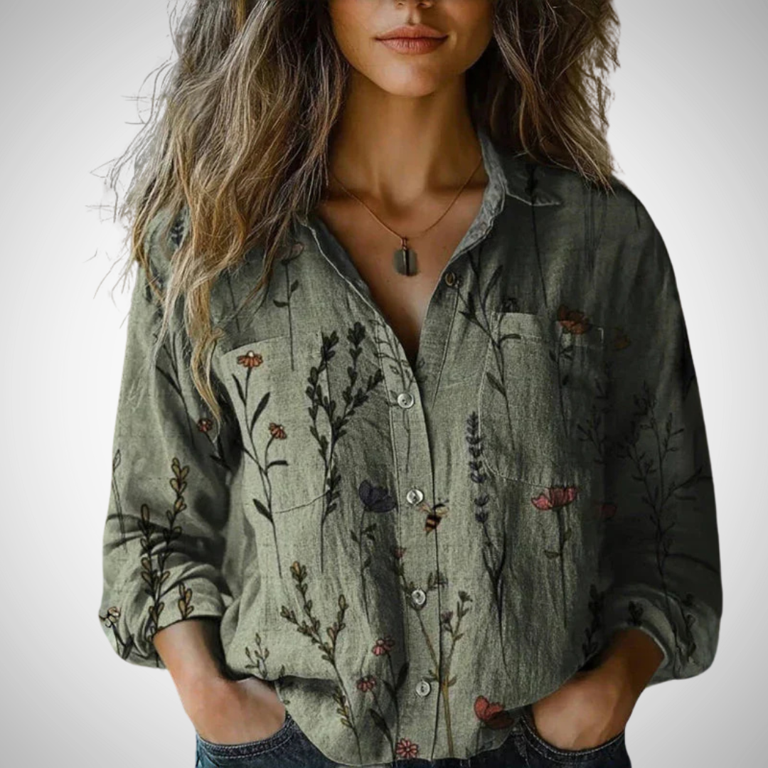Printed Vintage Blouse for Women Long Sleeves