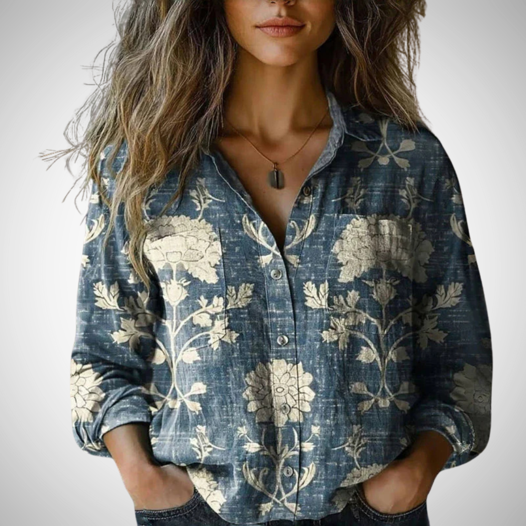 Printed Vintage Blouse for Women Long Sleeves
