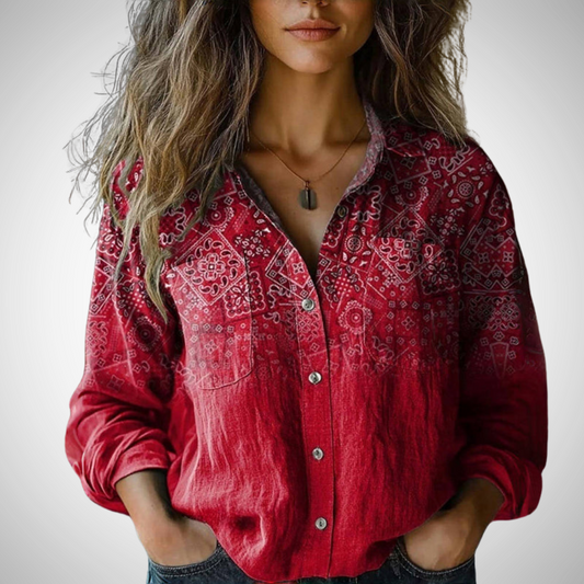 Printed Vintage Blouse for Women Long Sleeves