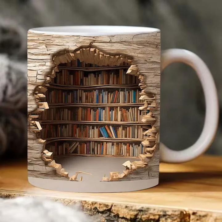 BookBrew – 3D-Bibliotheksdesign Tasse
