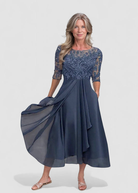 Leni – Rochie de Damă Elegantă din Chiffon cu Top Brodat