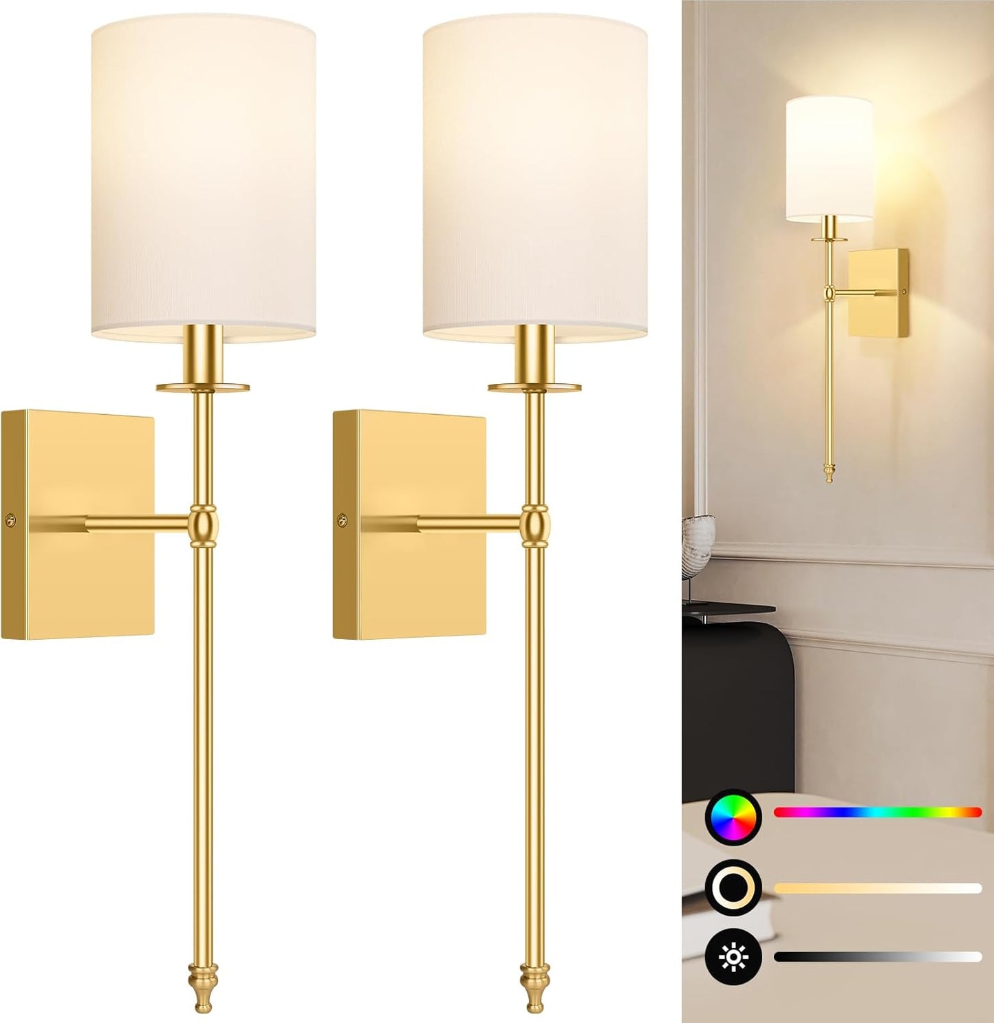 Lumora Battery Operated Wall Sconces Set of 2 – Wireless Dimmable LED Lights with Remote & RGB Modes