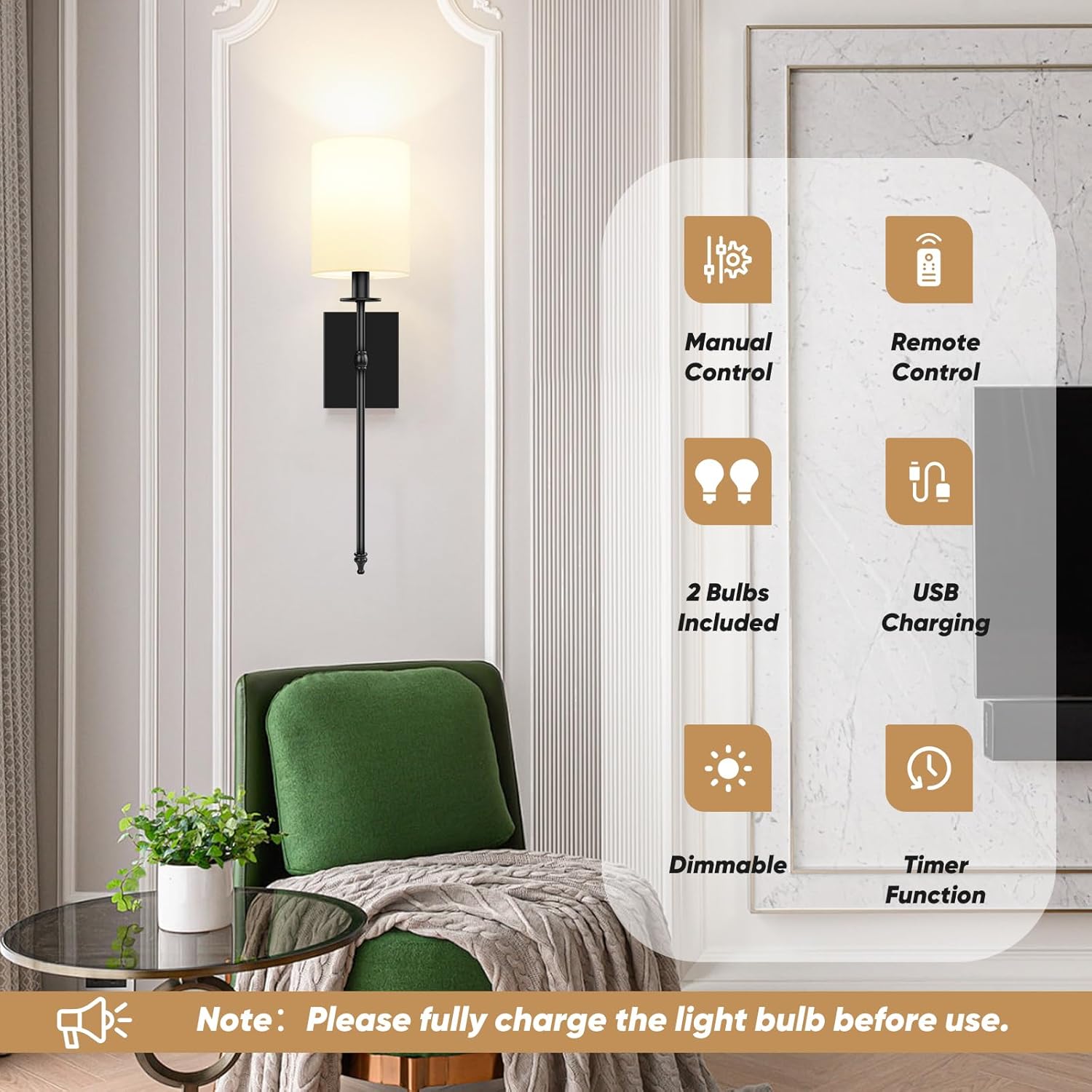 Lumora Battery Operated Wall Sconces Set of 2 – Wireless Dimmable LED Lights with Remote & RGB Modes
