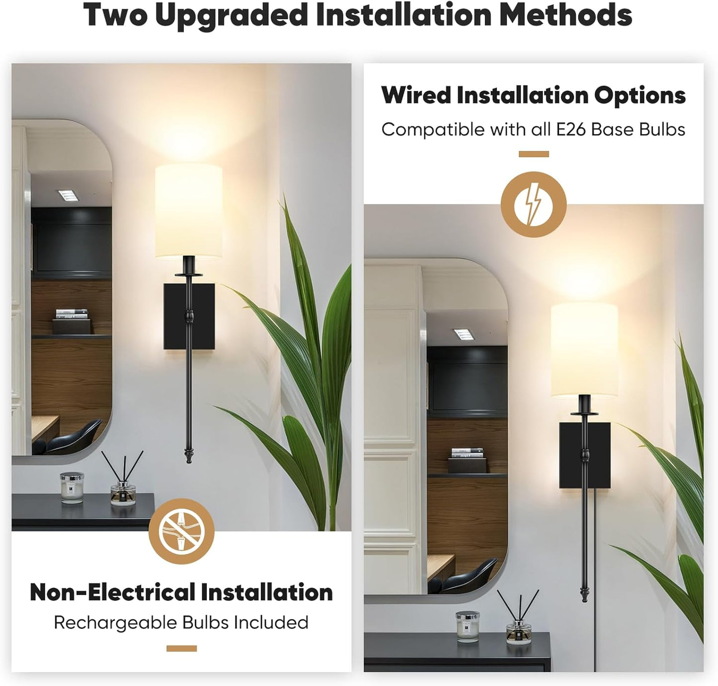 Lumora Battery Operated Wall Sconces Set of 2 – Wireless Dimmable LED Lights with Remote & RGB Modes