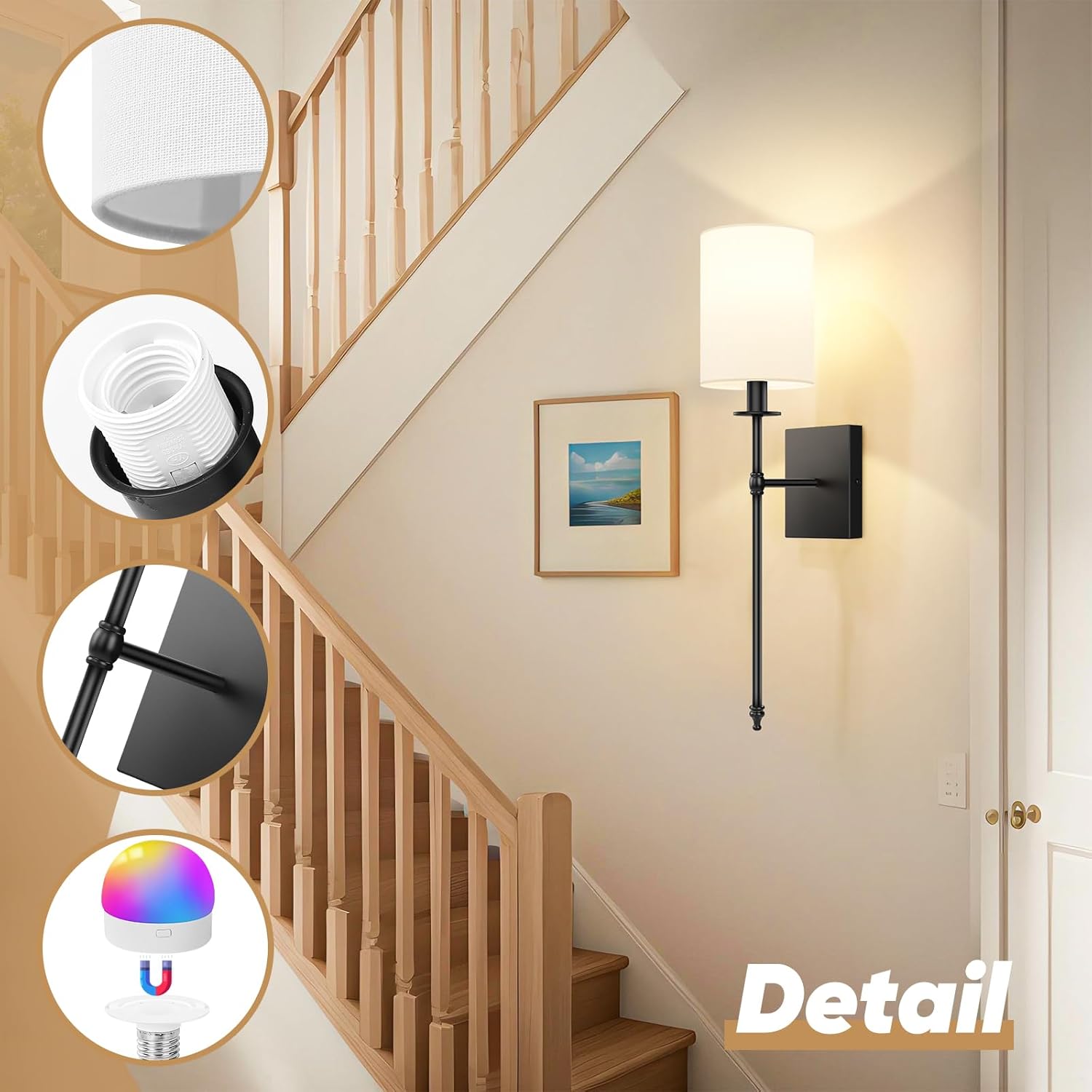 Lumora Battery Operated Wall Sconces Set of 2 – Wireless Dimmable LED Lights with Remote & RGB Modes
