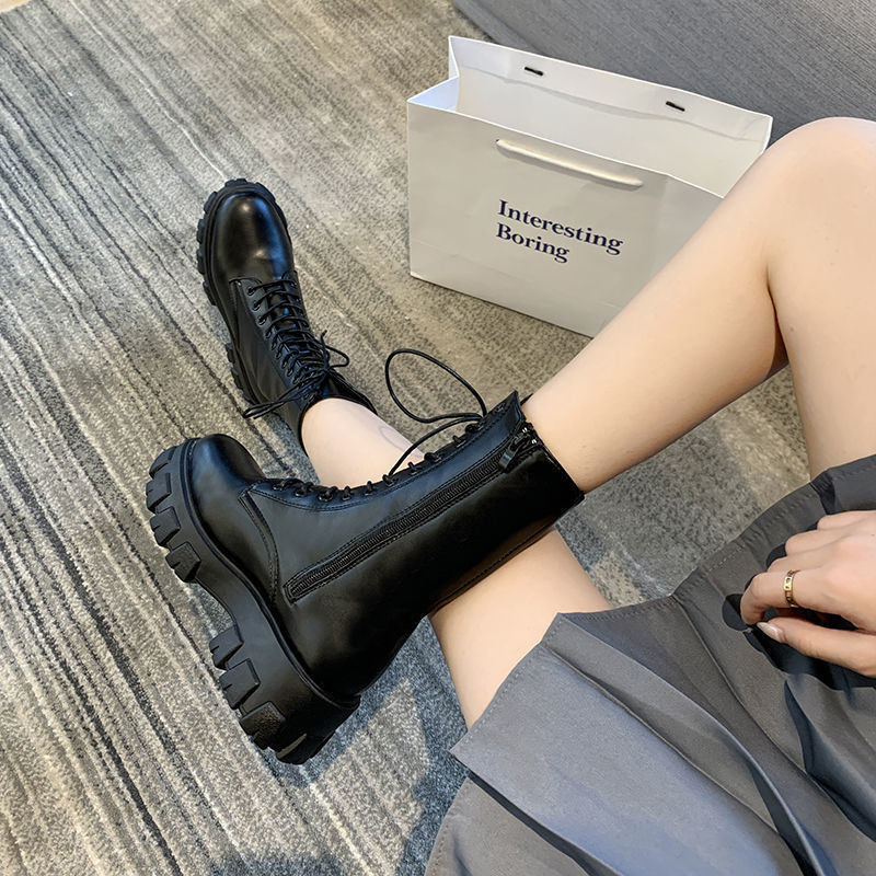 Mid-Calf Dameslaarzen met Vetersluiting en Rits