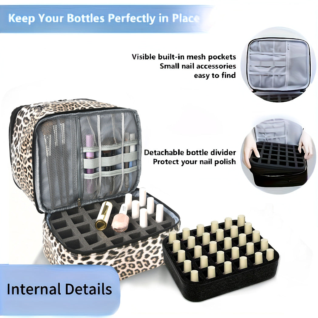 White Marble Double Layer Pu Nail Polish Storage Case With High Capacity For Essential Oils And Lamp Portable & Adjustab